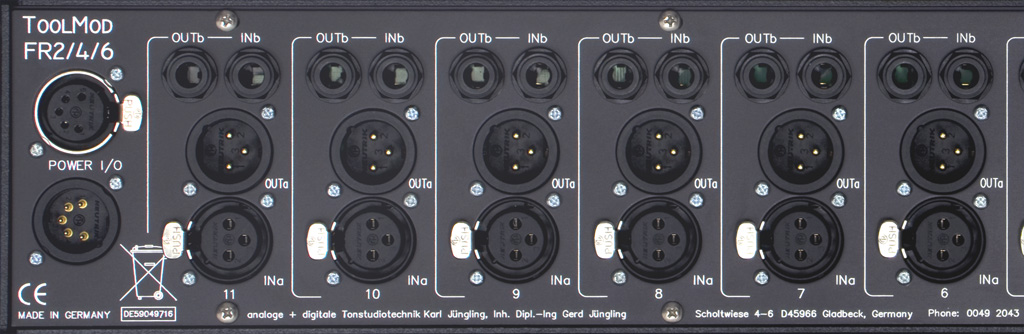 Connectors for Audio and Power with the 2U high Frame