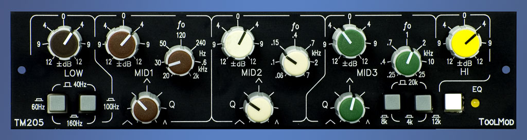 Stereo Mastering Equalizer with 12 dB Control Range, horizontal Version