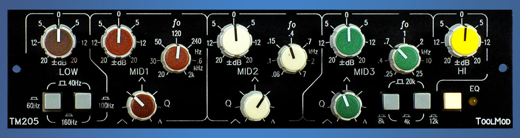 Stereo Mastering Equalizer with 20 dB Control Range, horizontal Version