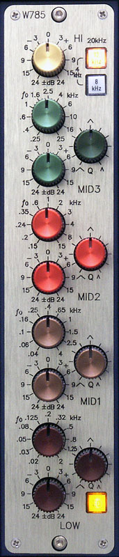 5 Band EQ W785 with 24 dB Regelbereich and 4 fully parametric Bands