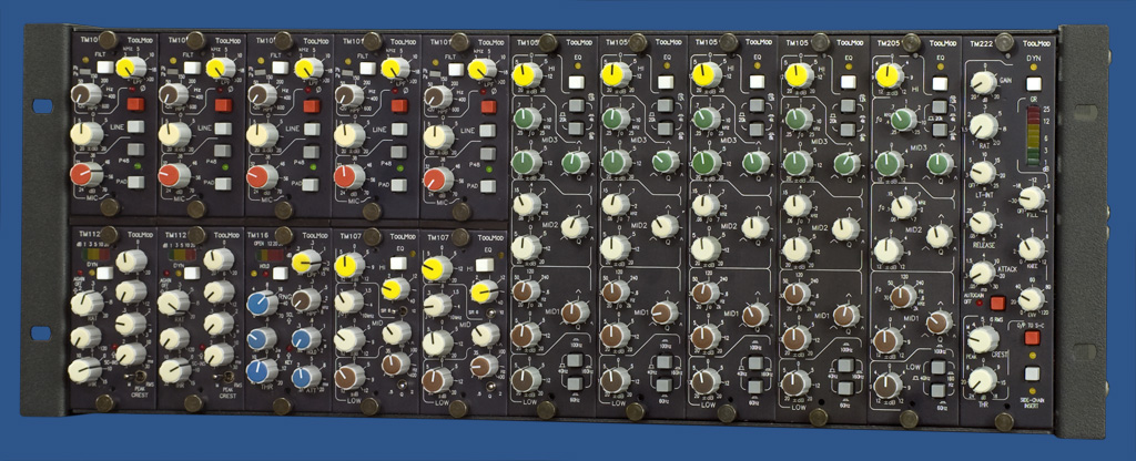 4U-high ToolMod Frame with 2U Compressors, Noise-Gates, Limiters, Mic-Pre's and 4U EQ's