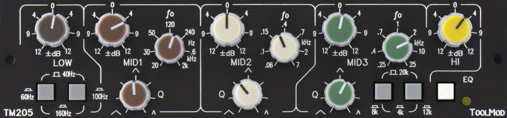 Stereo Mastering Equalizer with 12 dB Control Range, horizontal Version