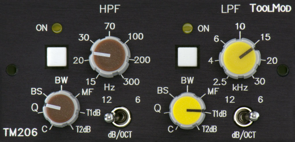 Stereo High Pass Low Pass Filter with adjustable Characteristics, horizontal Recording Version