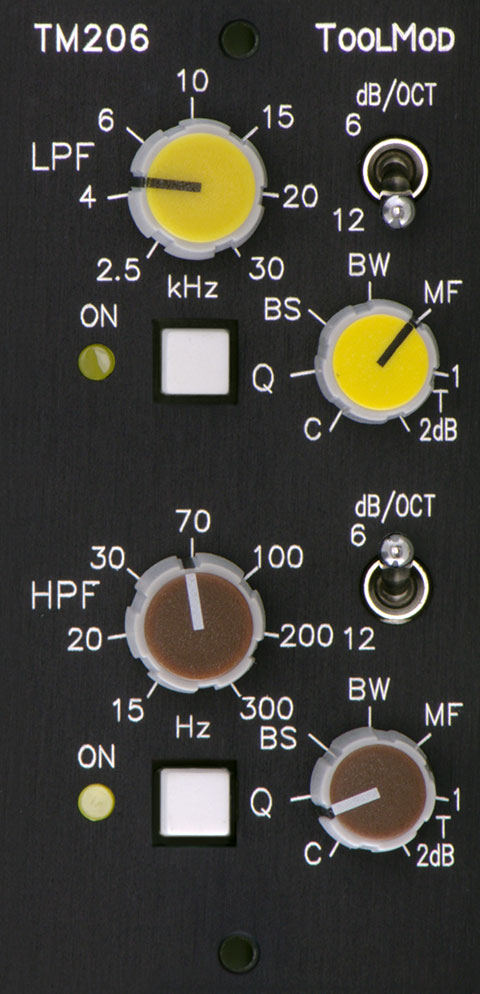 Stereo High Pass Low Pass Filter with adjustable Characteristics, vertical Recording Version