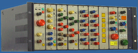 Front View of 4U Frame with a set of audio modules 